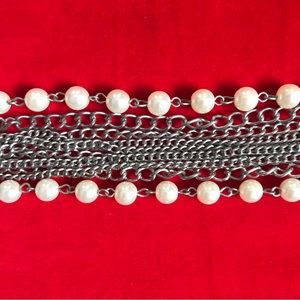 Cuban Link Convertible Layered Row Drape Curb Pave Pearl Silver Chain Necklace
